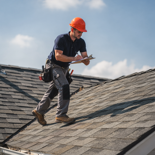 Roofer assessing the roof
